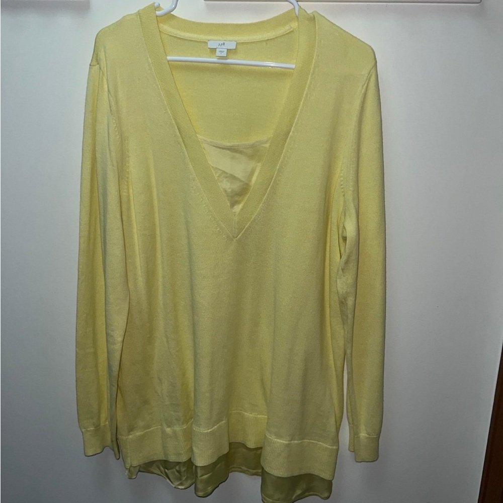 J.Jill Yellow V-Neck Sweater with Built-In Layer Size Large